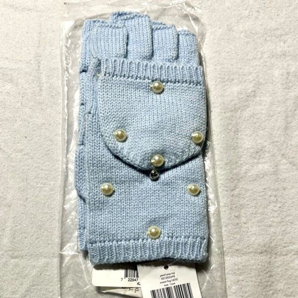 NWT KATE SPADE NEW YORK OCEAN FOG PEARL POP TOP CONVERTIBLE MITTENS TO GLOVES ON